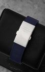 Blue textured rubber strap with double safety folding clasp and integrated diving extension for Longines HydroConquest L3.781.4.96.9