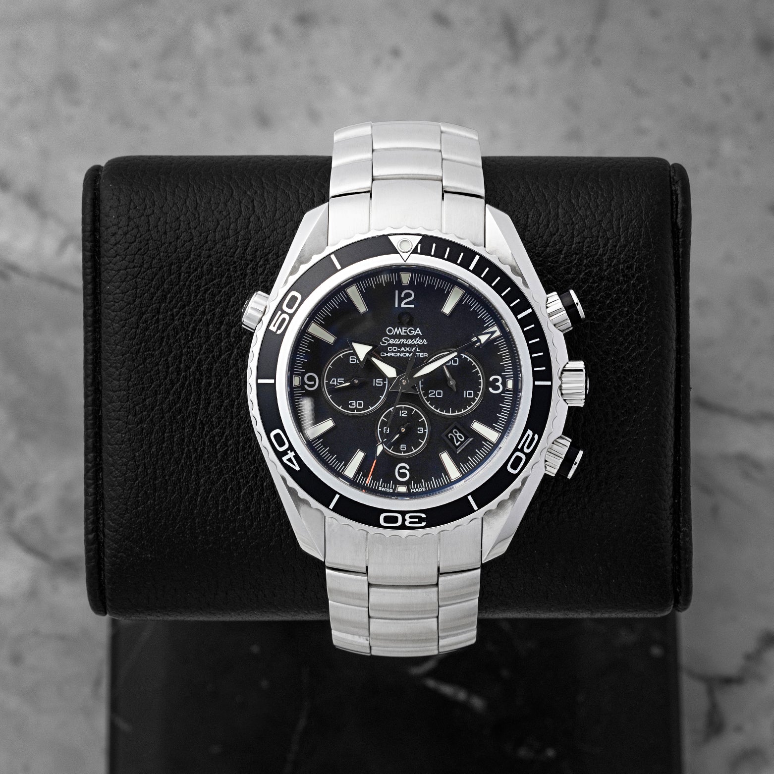 Preowned Omega Seamaster Planet Ocean 600M Chronograph 2210.50.00 45.5mm black dial watch at Noah's Fine Watches Dallas
