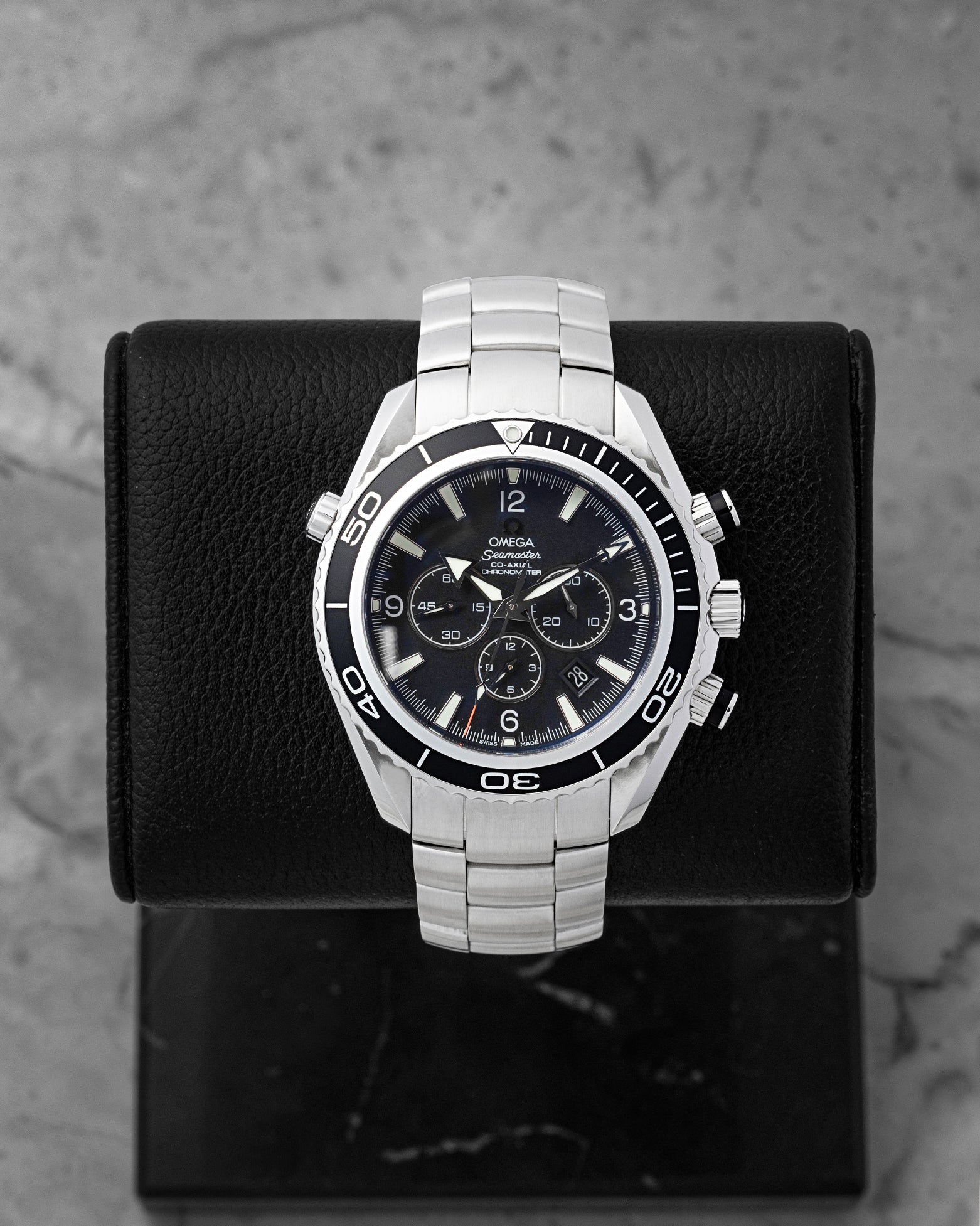 Preowned Omega Seamaster Planet Ocean 600M Chronograph 2210.50.00 45.5mm black dial watch at Noah's Fine Watches Dallas