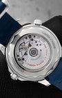 Exhibition sapphire crystal caseback displaying the in-house Omega Co-Axial Master Chronometer Calibre 8800 movement
