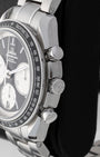 Side profile view of 40mm stainless steel case showing crown and chronograph pushers on Speedmaster Racing 326.30.40.50.01.002