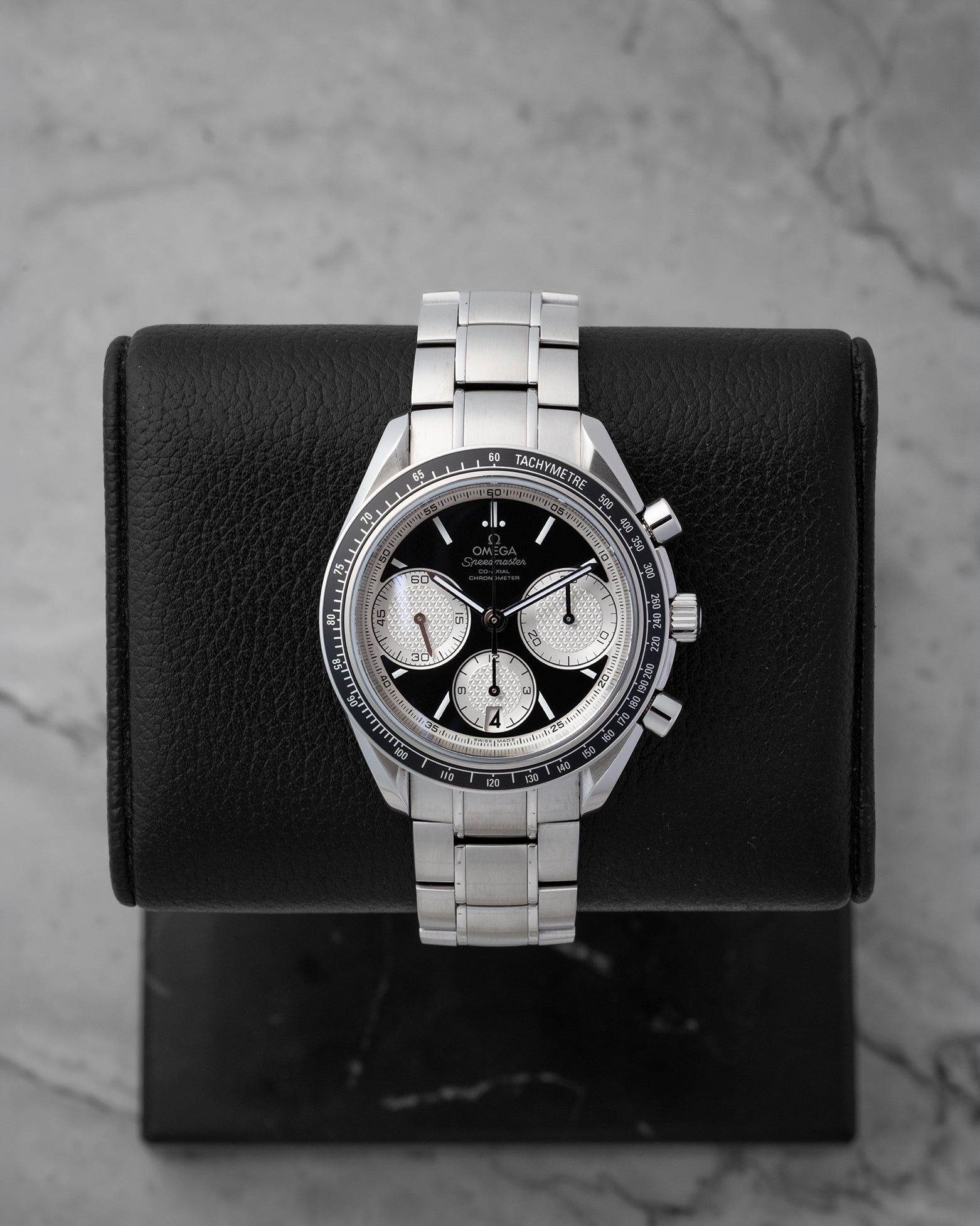 Preowned Omega Speedmaster Racing Chronograph 326.30.40.50.01.002 40mm reverse panda dial watch at Noah's Fine Watches Dallas