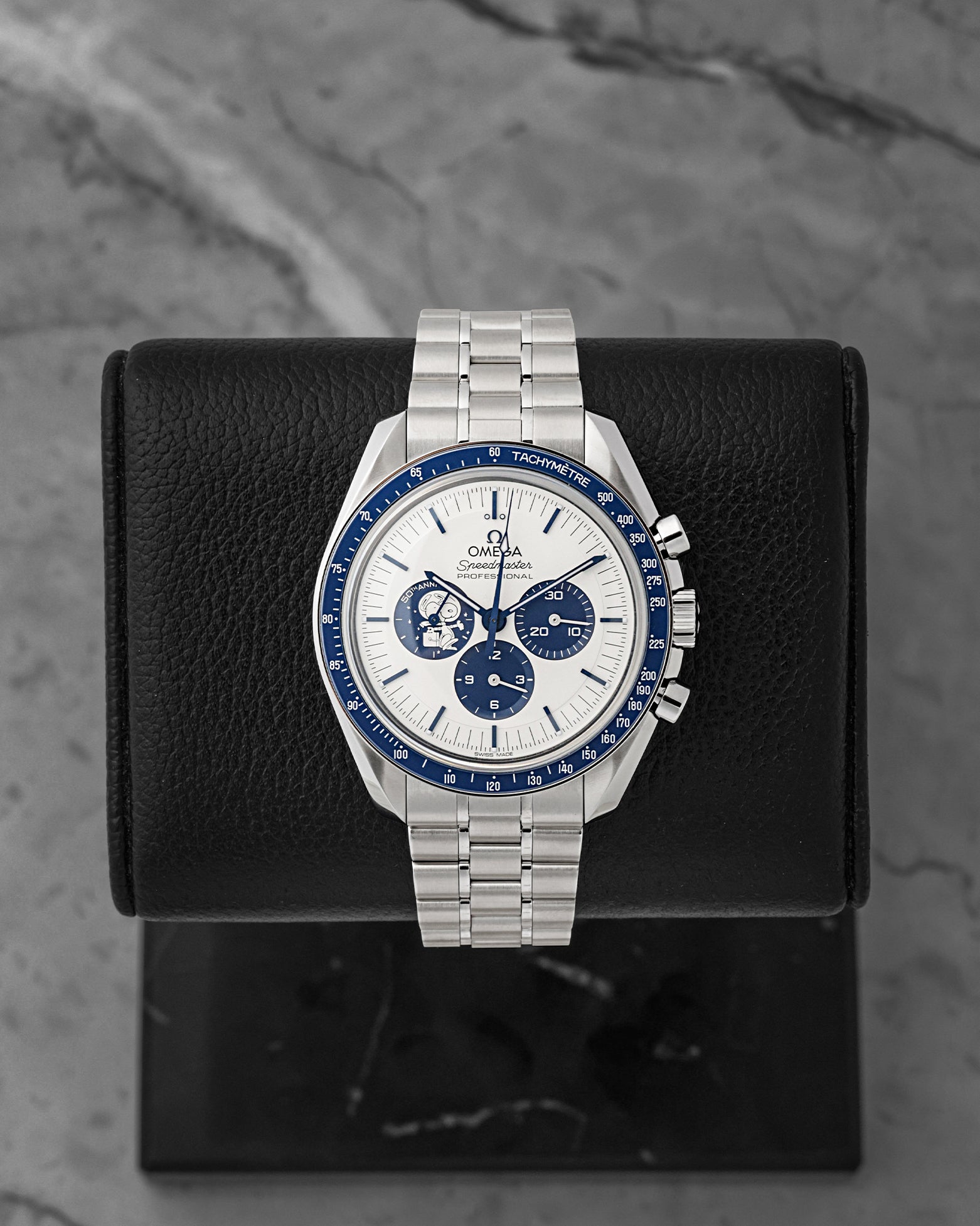 Pre owned Omega Speedmaster Silver Snoopy Award 50th Anniversary 310.32.42.50.02.001 at Noah's Fine Watches & Jewelry in Dallas, TX