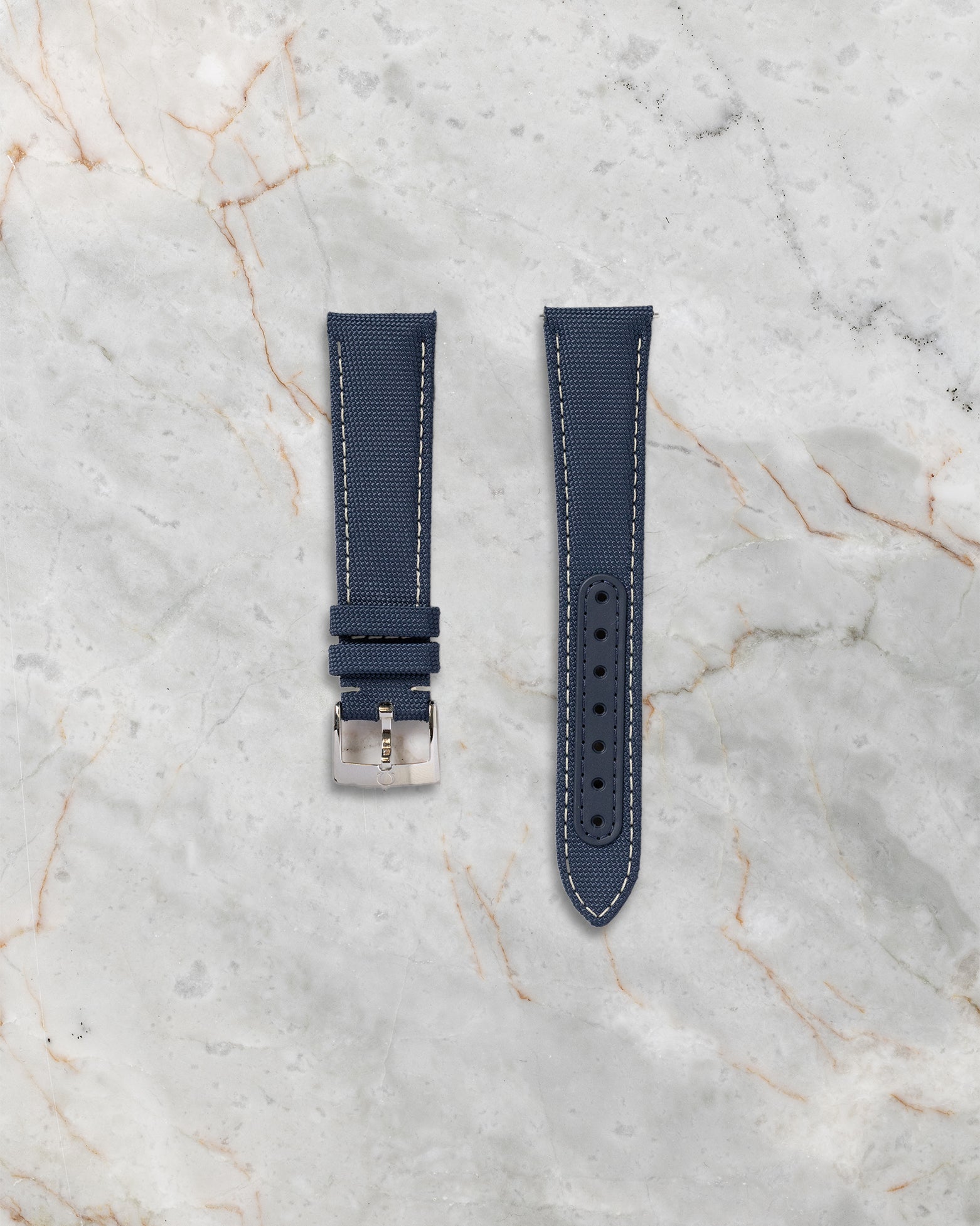 Original extra blue nylon fabric strap with embossed Apollo 13 mission trajectory for Omega Speedmaster Snoopy