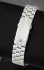 Close-up of the stainless steel bracelet and folding clasp on Omega Speedmaster Silver Snoopy Award
