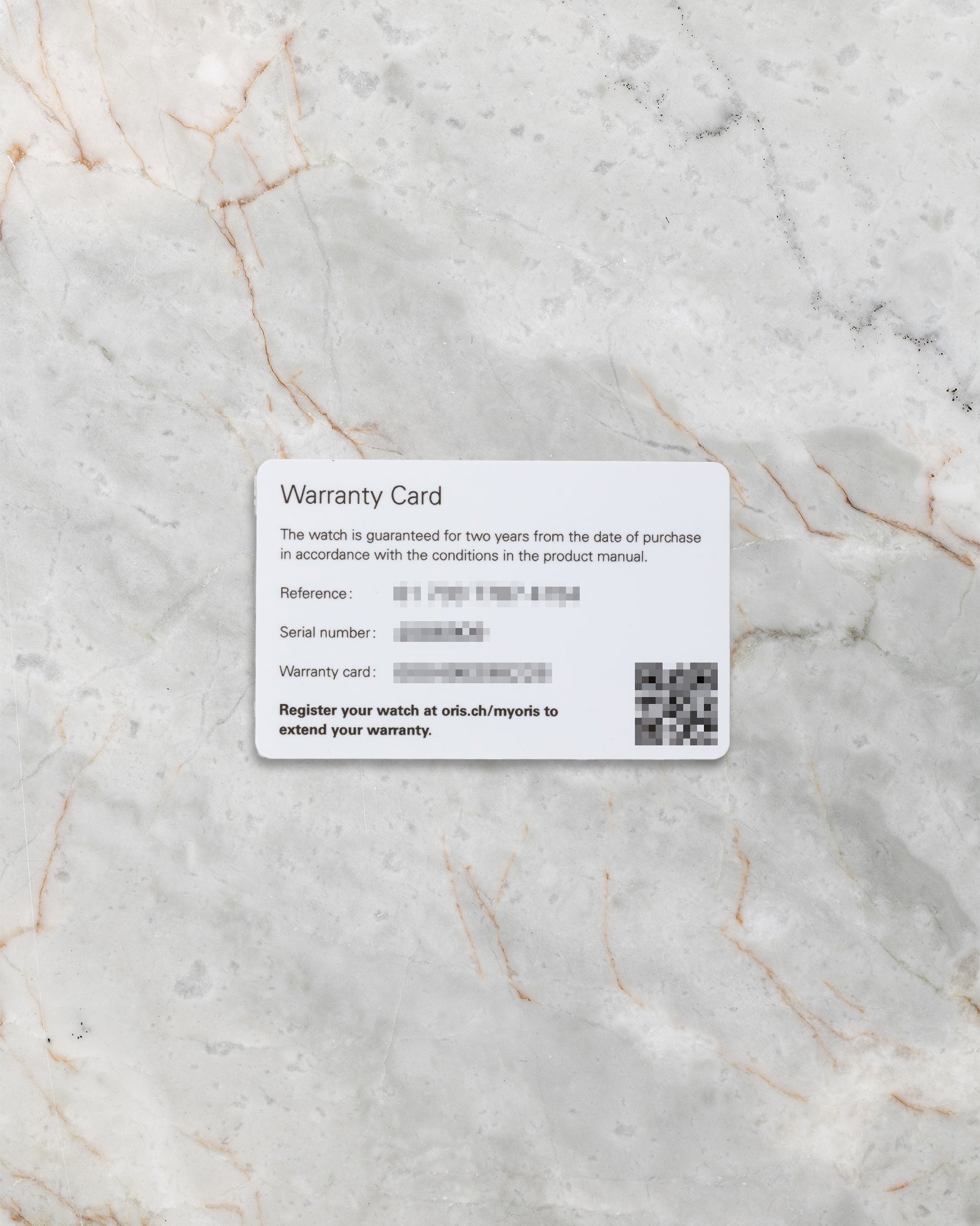 Official Oris international warranty card with QR code for Aquis Date reference 01 733 7787 4154