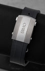 Stainless steel quick-adjust folding clasp on the black rubber strap for the pre-owned Oris Aquis Depth Gauge reference 01 733 7675 4154.