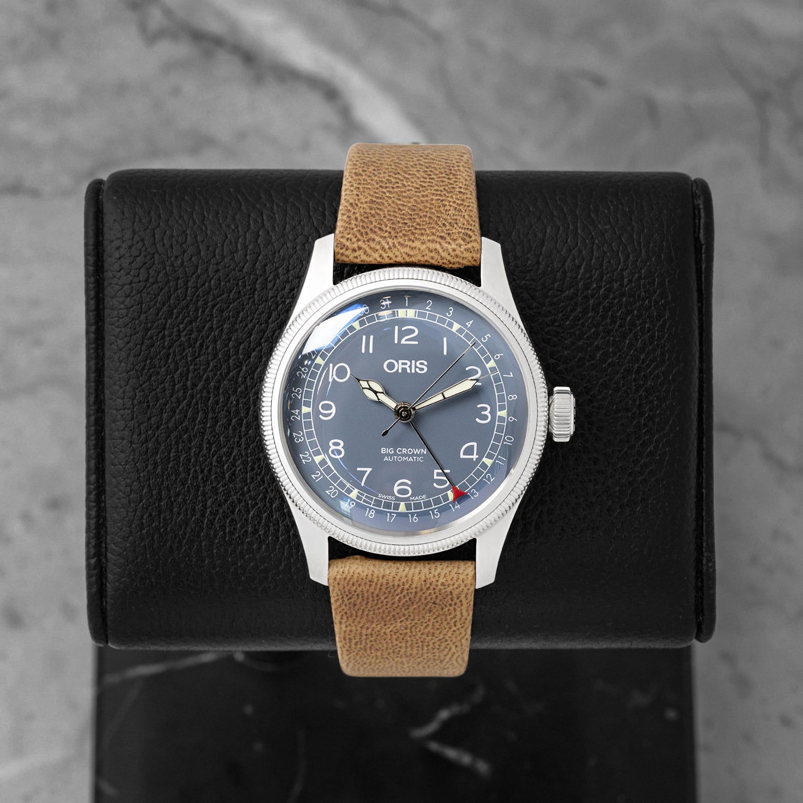 Pre-owned Oris Big Crown Pointer Date 01 754 7785 4065 blue dial watch at Noah's Fine Watches & Jewelry in Dallas, TX