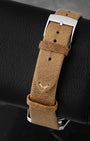 Light brown leather strap and stainless steel pin buckle on Oris Big Crown Pointer Date 01 754 7785 4065