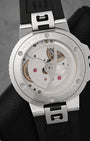 Exhibition caseback view revealing the Oris in-house Calibre 400 automatic movement featuring twin barrels and an anti-magnetic silicon escapement