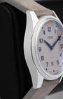 Left side case profile showcasing the professional satin-brushed stainless steel finish of the 41mm Oris ProPilot aviation watch