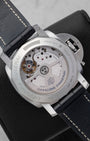 Exhibition sapphire crystal case back displaying the automatic in-house Panerai Calibre P.9002 movement on reference PAM 321
