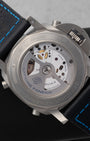 Exhibition sapphire caseback displaying the in-house Panerai Calibre P.9100/R automatic flyback chronograph movement