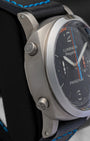 Side profile showing titanium chronograph start and flyback pushers at 8 and 10 o'clock on Panerai Luminor PAM00526