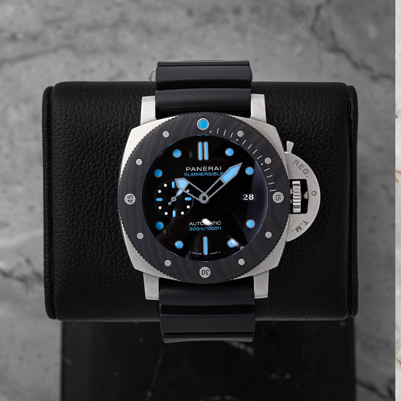 Pre owned 2021 Panerai Submersible BMG-TECH 47mm PAM00799 with Carbotech bezel and rubber strap at Noah's Fine Watches Dallas