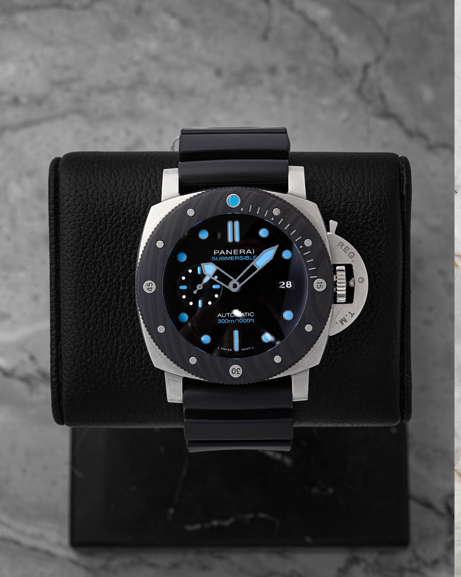 Pre owned 2021 Panerai Submersible BMG-TECH 47mm PAM00799 with Carbotech bezel and rubber strap at Noah's Fine Watches Dallas