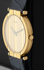 Side profile view highlighting the ultra-thin 18k yellow gold case design and integrated crown of a vintage Piaget Polo