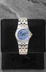 Preowned Breitling Starliner 30mm B71340 ladies two-tone steel and yellow gold watch with factory diamond hour markers and blue Mother of Pearl dial at Noah's Fine Watches and Jewelry Dallas Texas