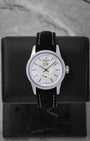 Pre owned Breitling Transocean 38 A1631053 stainless steel luxury watch featuring a mercury silver dial, twin-aperture big date window, and beaded bezel at Noah's Fine Watches and Jewelry in Dallas