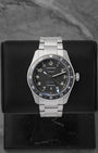 A pre-owned Longines Spirit Zulu Time 42mm reference L3.812.4.53.6 featuring a matte black dial, gilt embossed Arabic numerals, and an independent blue-tipped GMT hand at Noah's Fine Watches & Jewelry in Dallas