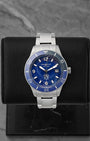 A pre-owned Montblanc 1858 Iced Sea Automatic Date reference MB131325 featuring its signature blue glacier pattern dial, matching blue ceramic dive bezel, and cathedral hands at Noah's Fine Watches & Jewelry in Dallas
