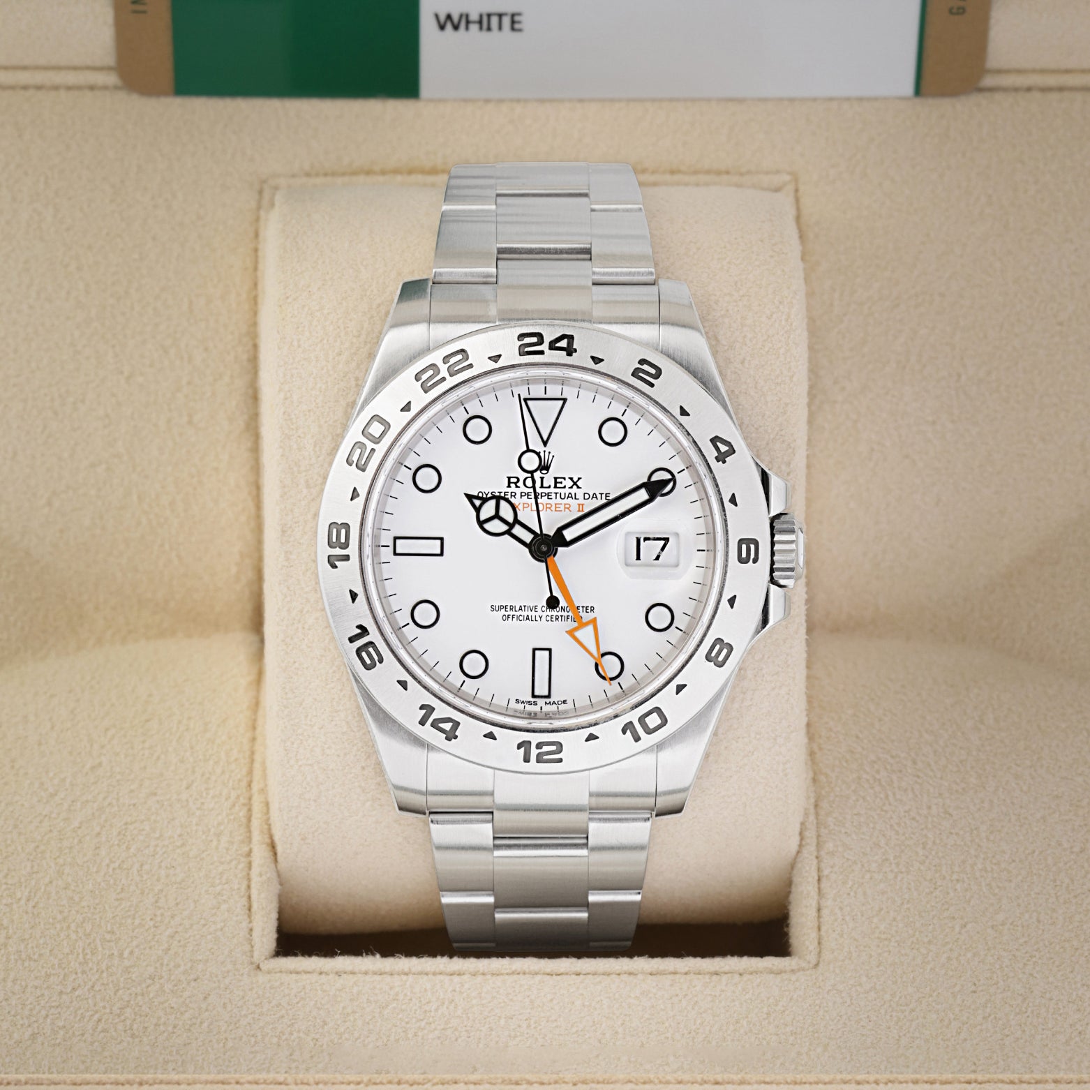 Pre owned 2016 Rolex Explorer II Polar white dial reference 216570 at Noah's Fine Watches & Jewelry Dallas