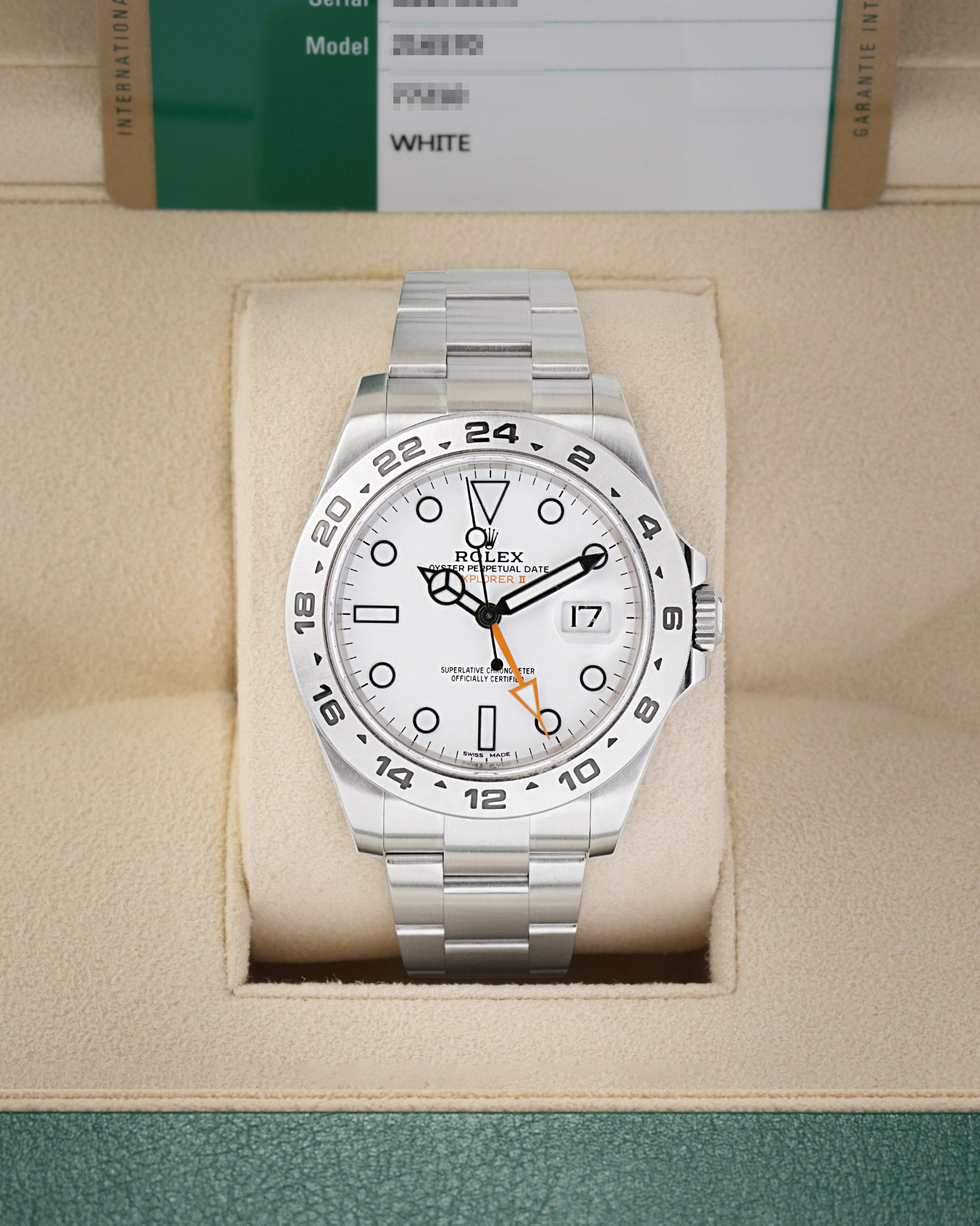 Pre owned 2016 Rolex Explorer II Polar white dial reference 216570 at Noah's Fine Watches & Jewelry Dallas