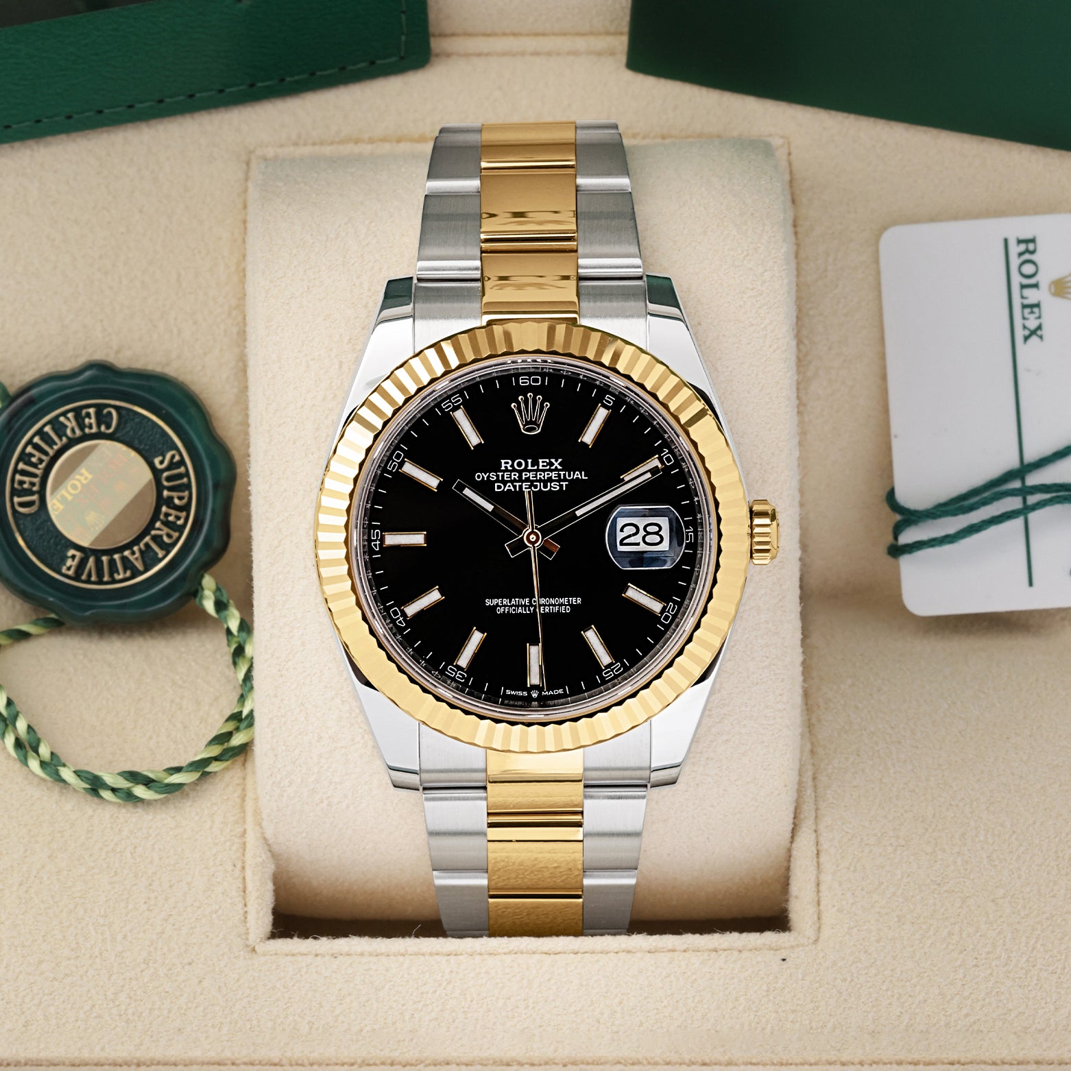 Pre owned 2024 Rolex Datejust 41 two-tone yellow gold and steel 126333 black dial at Noah's Fine Watches & Jewelry Dallas