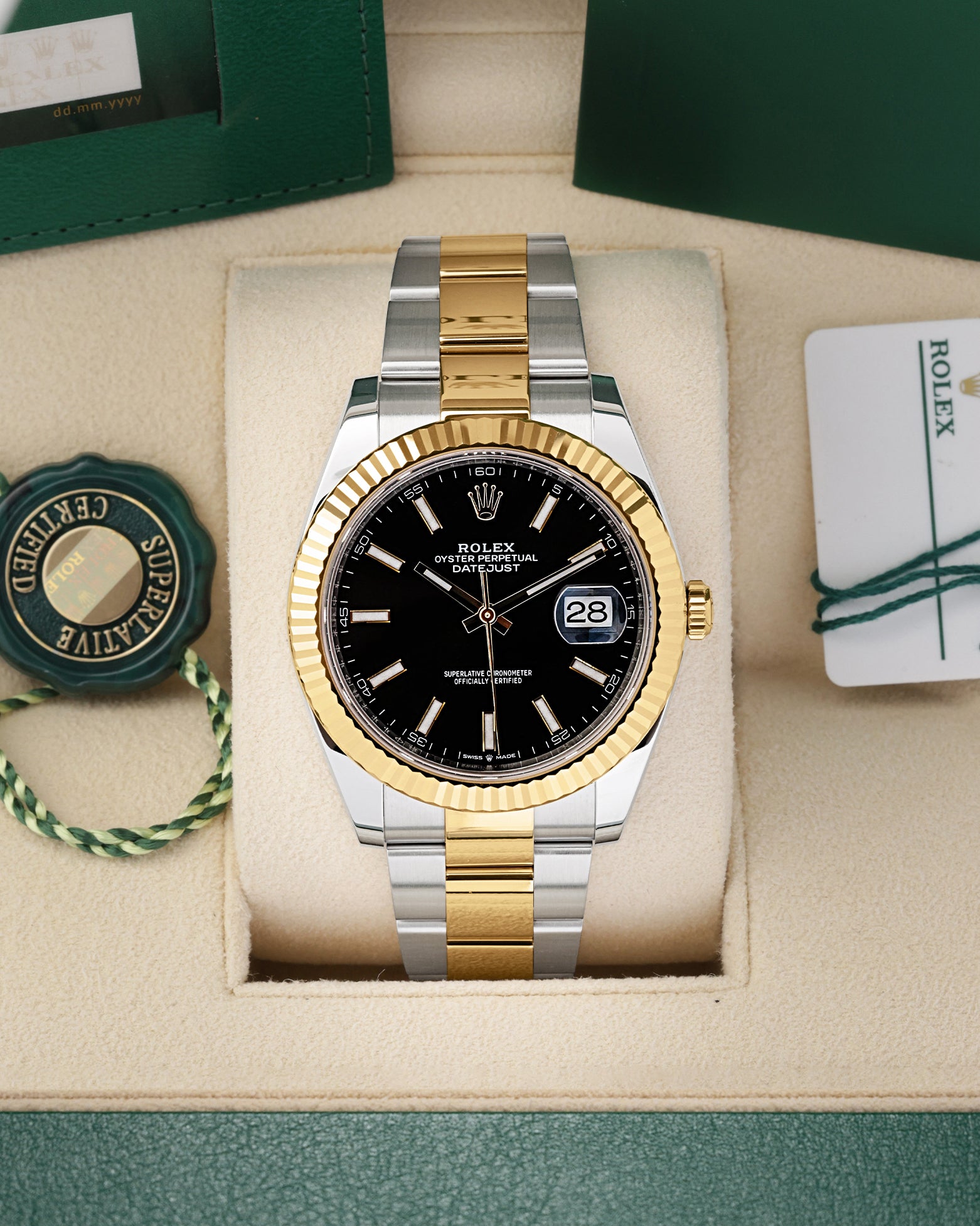 Pre owned 2024 Rolex Datejust 41 two-tone yellow gold and steel 126333 black dial at Noah's Fine Watches & Jewelry Dallas