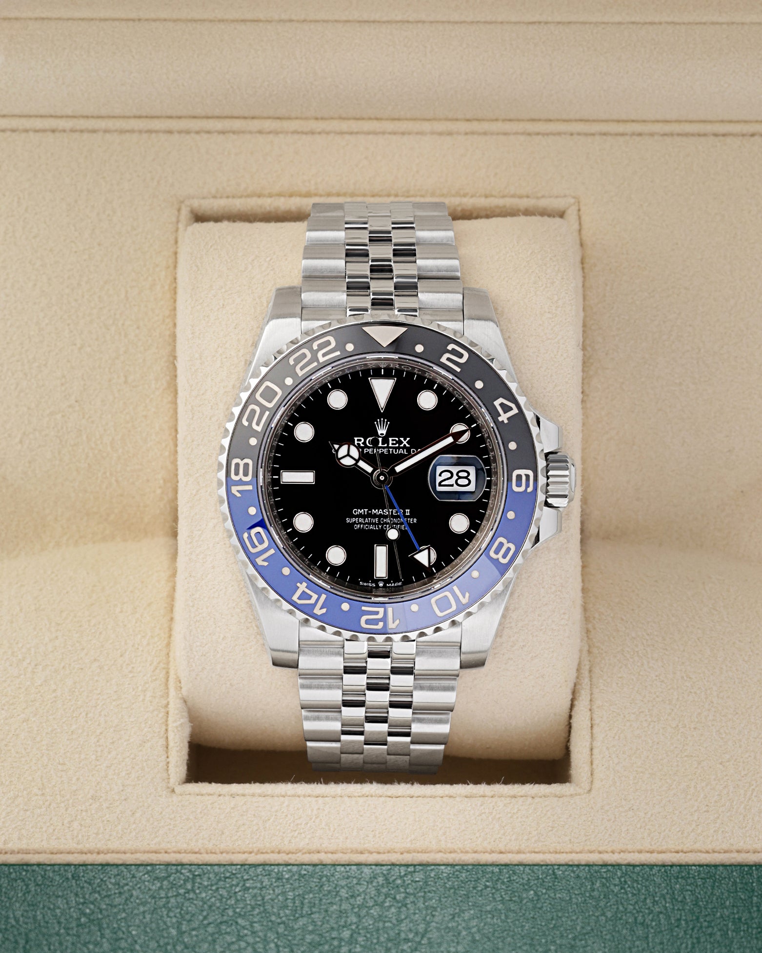 Pre owned Rolex GMT-Master II Batgirl 126710BLNR on Jubilee bracelet at Noah's Fine Watches & Jewelry Dallas