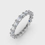 360 degree product video of the Fana W6142 14k white gold 1.59ct horizontal emerald cut diamond eternity band, showcasing its geometric low profile and mirror-like full-circle flash at Noah's Fine Watches & Jewelry