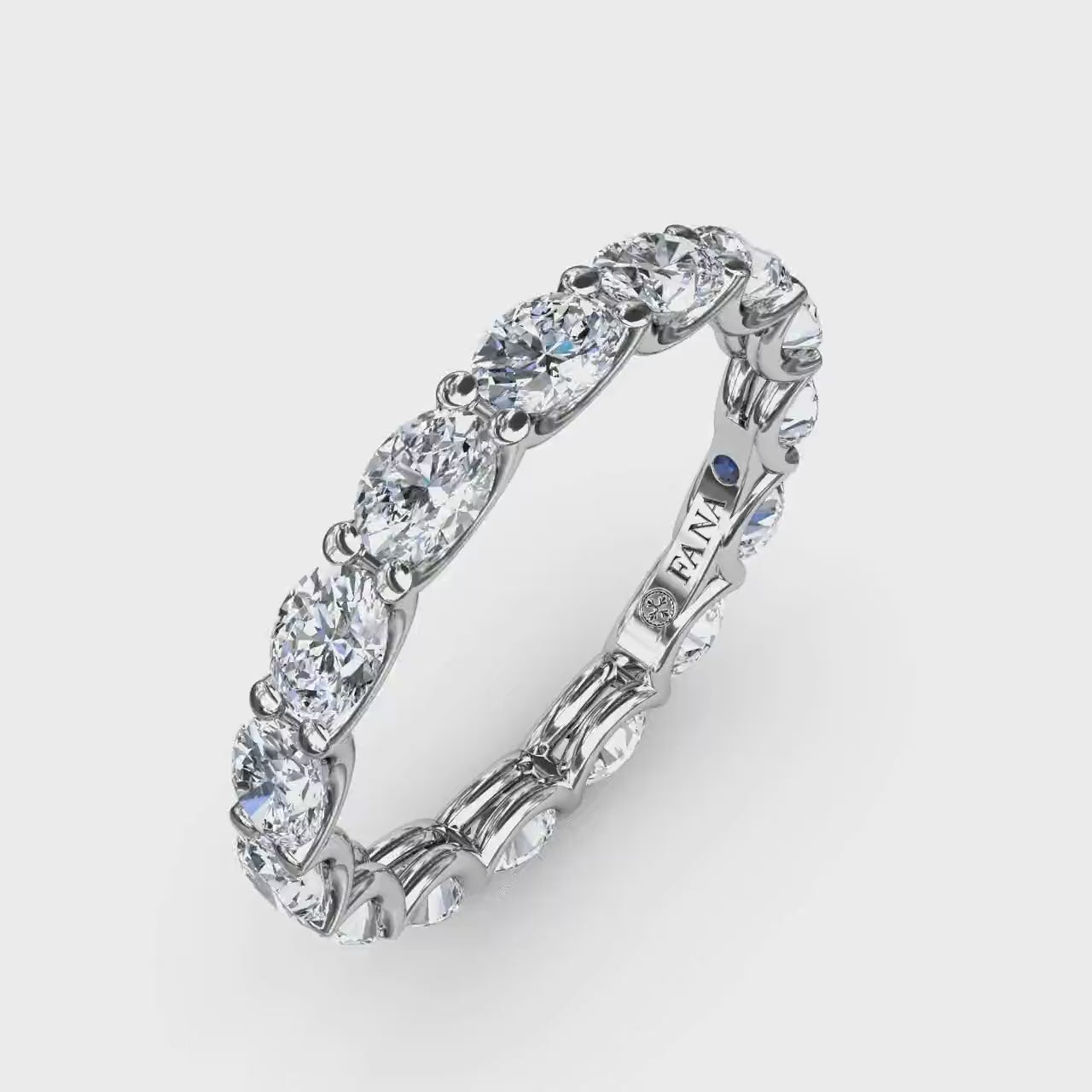 360 degree product video of the Fana W6140 14k white gold east-west oval diamond eternity band, highlighting its contemporary low profile and full-circle flash at Noah's Fine Watches & Jewelry