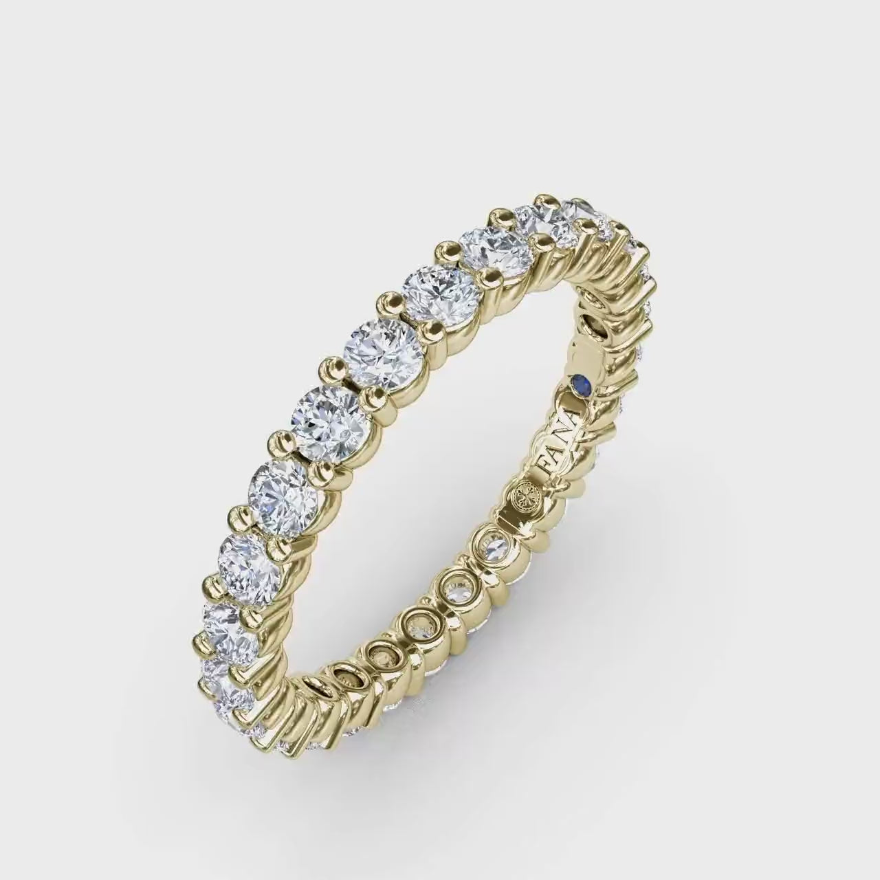 360 degree product video of the Fana W6126 14k yellow gold 1.25ct diamond eternity band, showcasing its full-circle brilliance and low-profile gold craftsmanship at Noah's Fine Watches & Jewelry