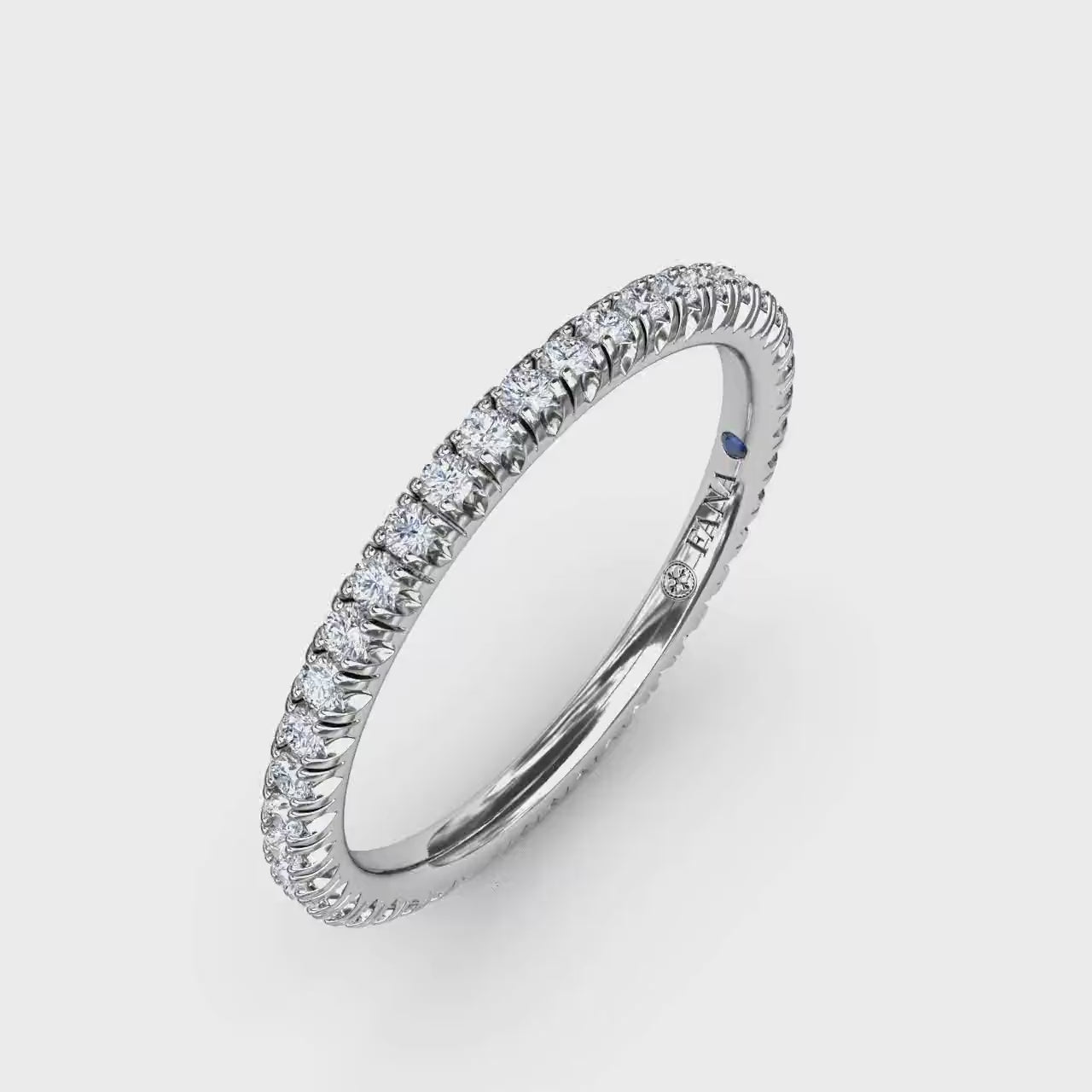 360 degree product video of the Fana W6107 14k white gold 0.44ct delicate pavé diamond eternity band, highlighting its minimalist low profile and subtle shimmer at Noah's Fine Watches & Jewelry