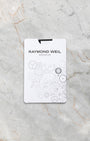 Official white Raymond Weil Geneve watch paperwork booklet sleeve decorated with technical horology gear line art