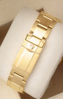 Rear view of the solid 18k yellow gold Rolex Oyster watch bracelet highlighting the flipping safety Oysterlock folding clasp closure