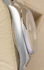Polished Oystersteel case side profile view of a pre-owned 34mm Rolex Air-King reference 114200