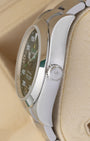 Side profile view of the Rolex Air-King 116900 polished stainless steel case and winding crown