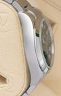 Left side profile of the Rolex Air-King 40 reference 116900 highlighting the smooth polished steel watch case