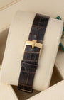 Brown leather strap with 18k yellow gold Rolex tang buckle on vintage Cellini 4112 dress watch
