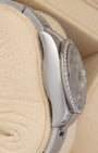 Left-side macro profile view showcasing the mirror-polished Oystersteel case band wall and the clean integrated curve of the professional lugs