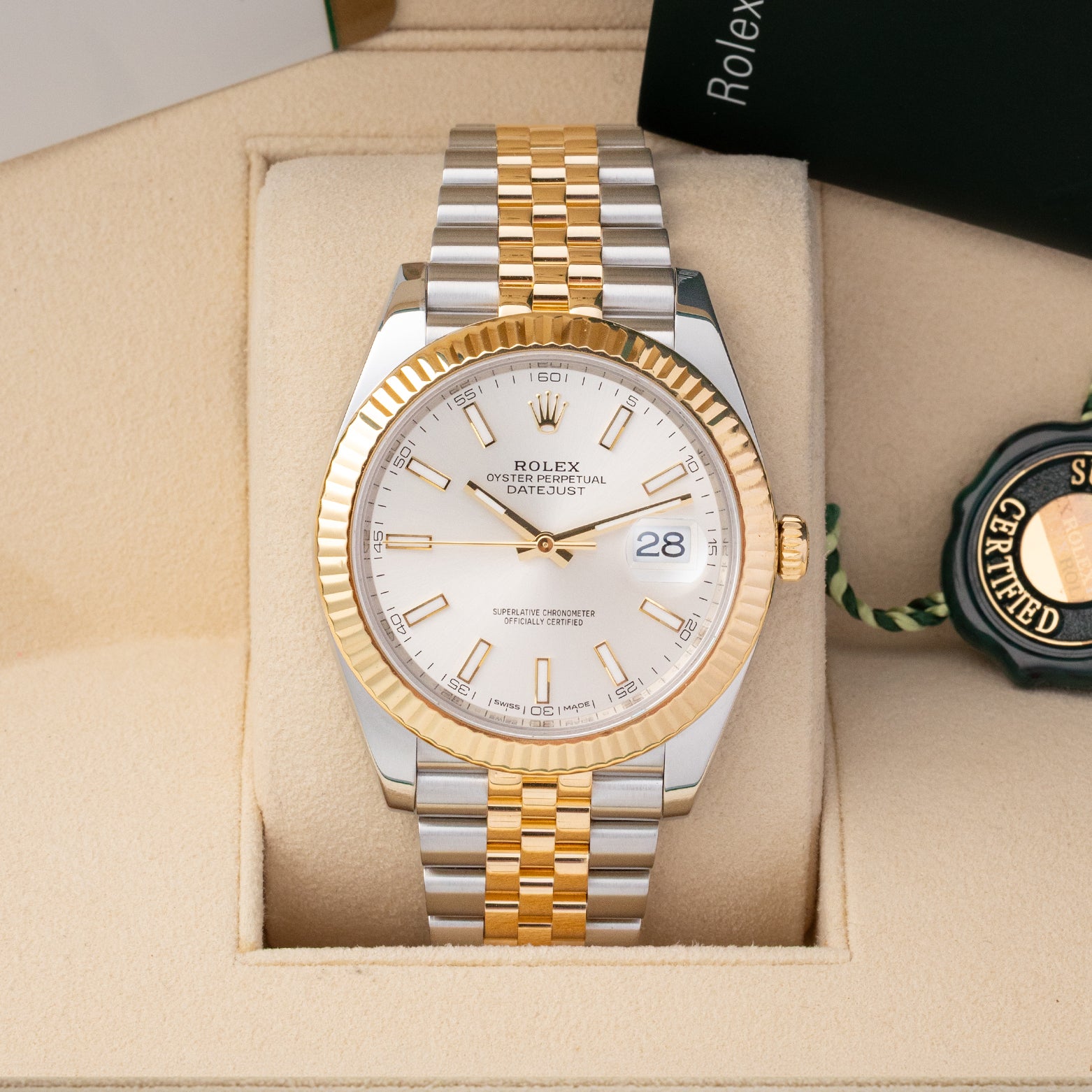 Pre owned 2018 Rolex Datejust 41 126333 two-tone yellow gold and steel with silver dial and Jubilee bracelet at Noah's Fine Watches Dallas