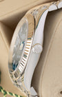 Side profile view of Rolex Datejust 41 126334 stainless steel case showing the winding crown