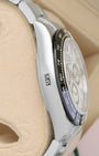 Side profile view of the 40mm Oystersteel case for pre-owned 2022 Rolex Cosmograph Daytona 116500LN