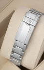 Back view showing the stainless steel Oysterlock safety clasp with Easylink 5mm comfort extension link on a 2013 Rolex GMT-Master II 116710LN