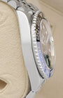 Side profile view of the 40mm Oystersteel case and bidirectional Cerachrom bezel on reference 126710BLNR