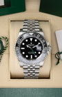 Preowned 2025 Rolex GMT-Master II Bruce Wayne 126710GRNR black and grey bezel watch at Noah's Fine Watches & Jewelry in Dallas, TX