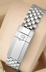 Stainless steel Jubilee bracelet with Oysterlock safety clasp and Easylink extension on Rolex GMT-Master II 126710GRNR
