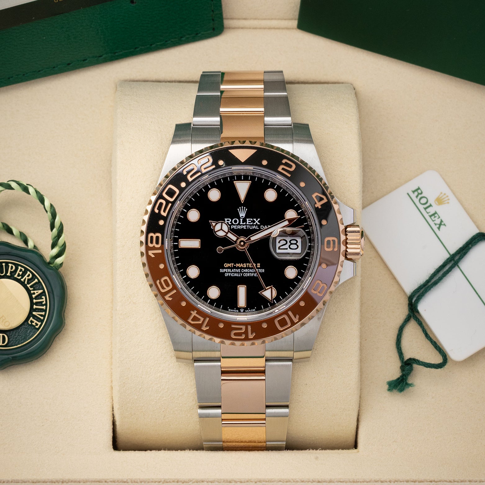 Preowned 2026 Rolex GMT-Master II 126711CHNR Root Beer in two-tone Everose gold and steel with box and papers at Noah's Fine Watches & Jewelry in Dallas, Texas