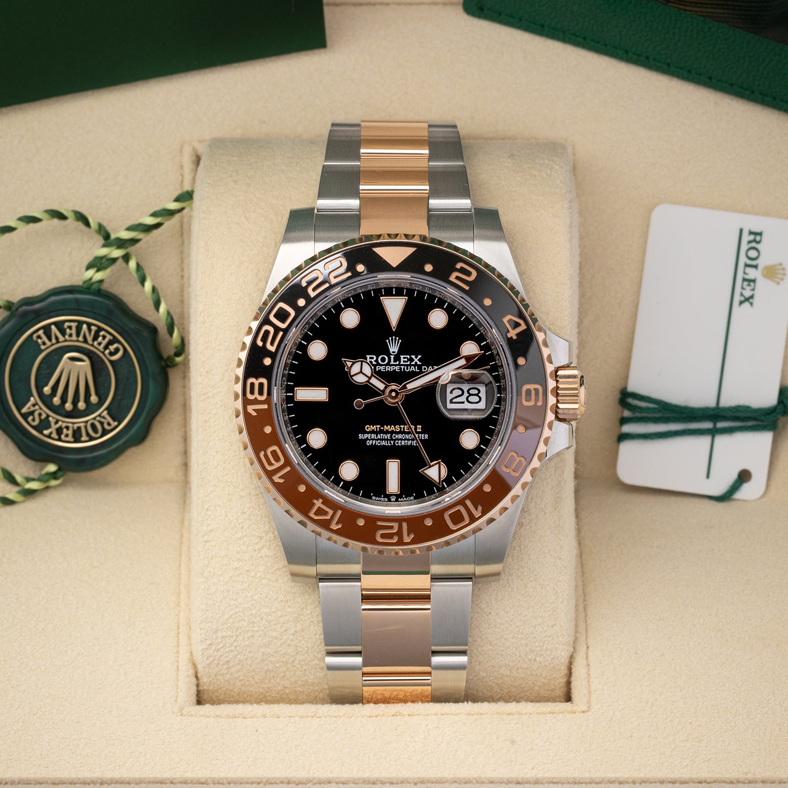 Pre owned 2023 Rolex GMT-Master II 126711CHNR Root Beer in two-tone Everose gold and steel with box and papers at Noah's Fine Watches & Jewelry in Dallas, Texas